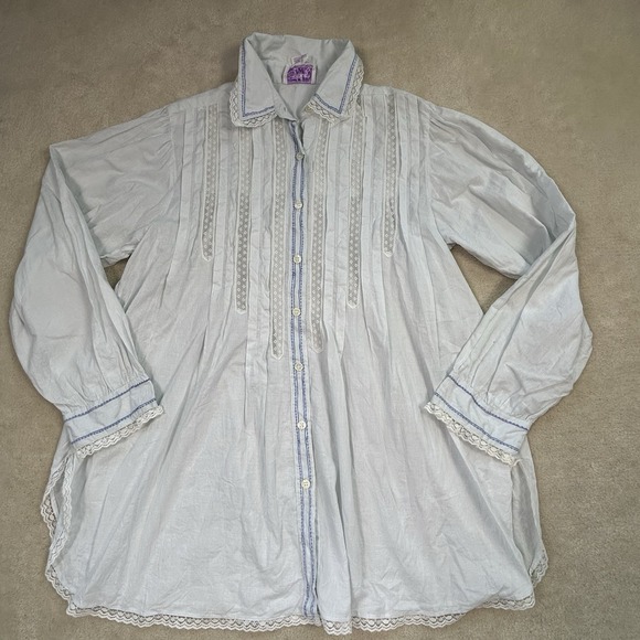 Saybury Other - Vintage Saybury Pintuck Cotton Nightgown M Blue Cottagecore Lace Embroidered